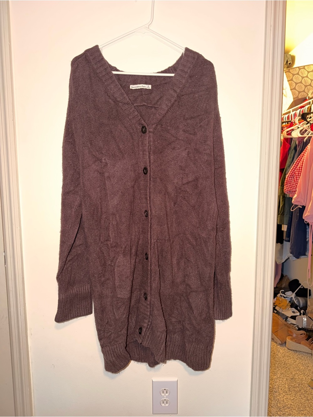 Abercrombie & Fitch Mauve Long Button-Up Knit Cardigan